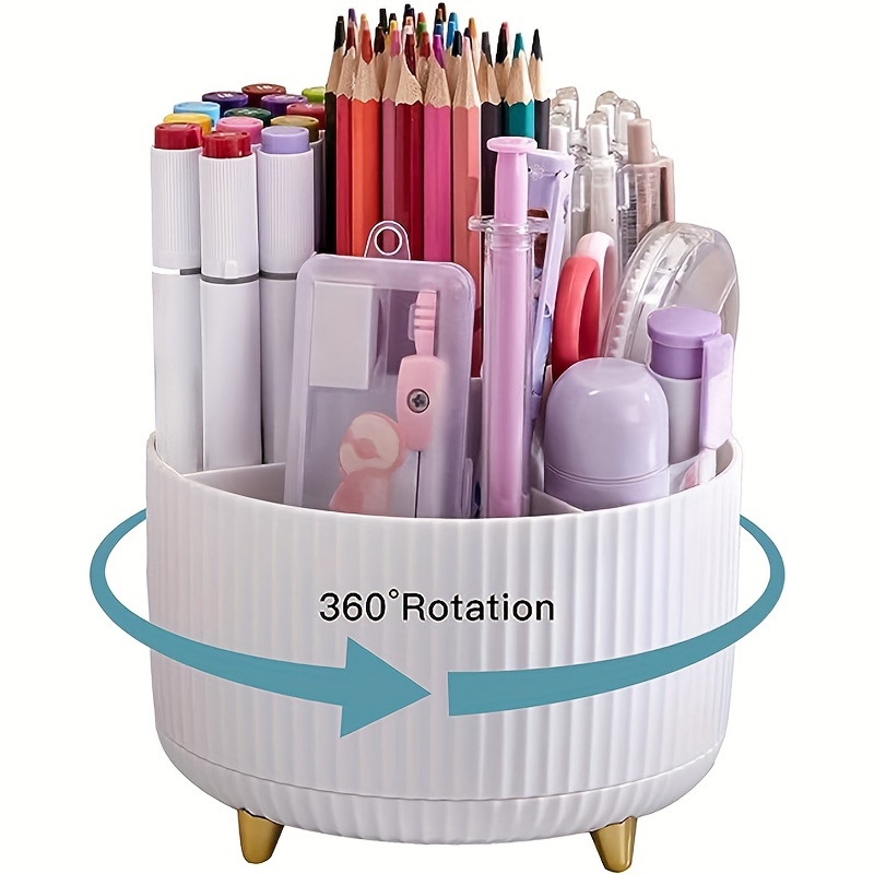 1pc pen holder for desk pencil holder 5 slots 360 degree rotating desk organizers and accessories cute pen cup pot for office school home art supply details 1