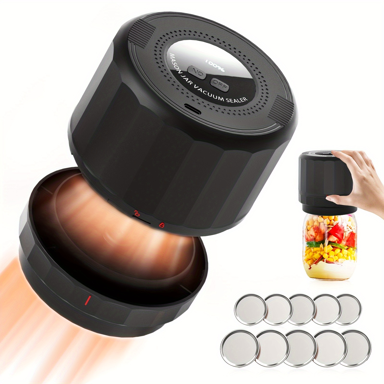 Mason Jar Vacuum Sealer, kit di sigillatura sottovuoto per barattoli Mason  a bocca normale e a bocca larga, inscatolamento Se