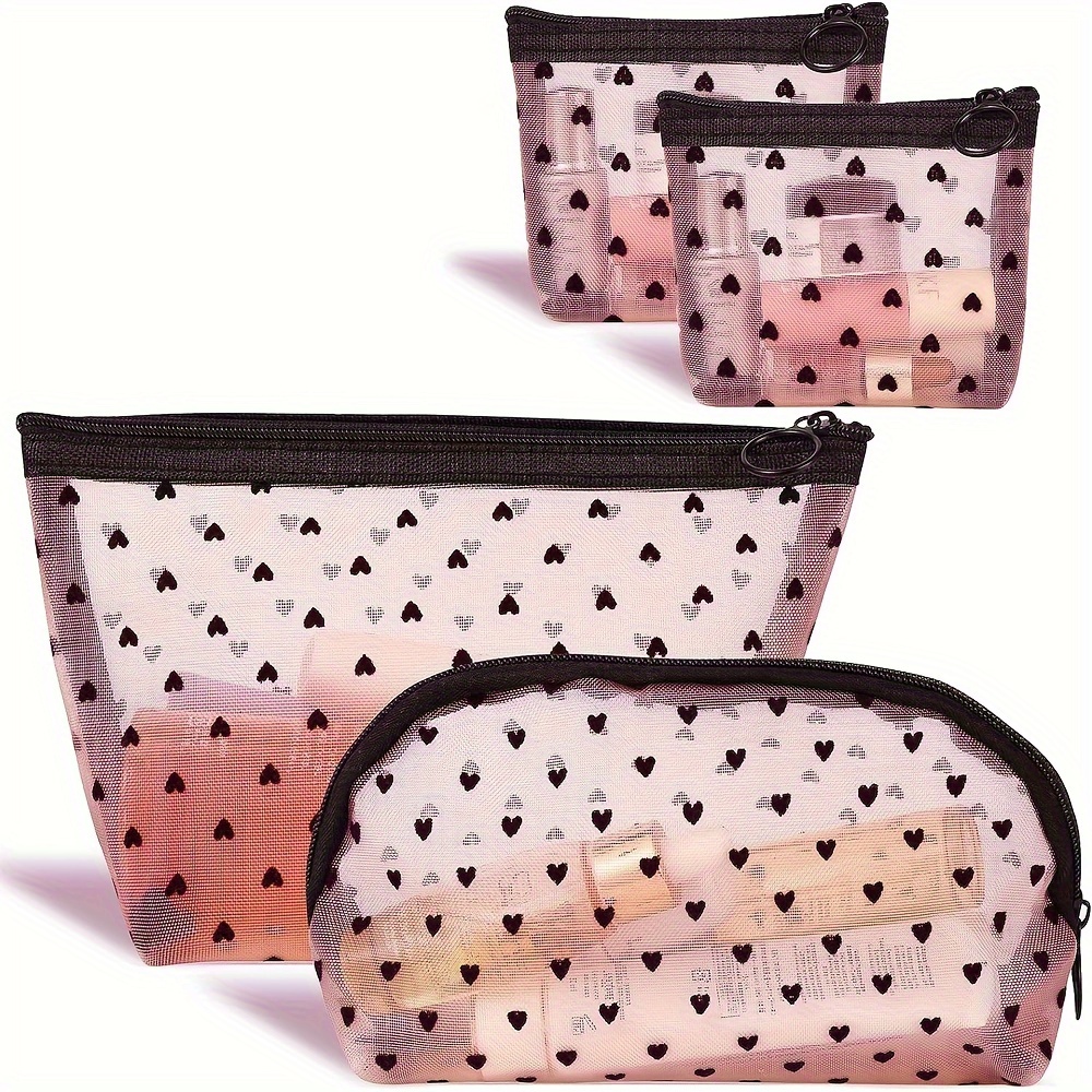 Colorful Quilted Cosmetic Bag, Portable Toiletry Wash Pouch, Zipper Clutch Makeup  Bag With Heart Pattern - Temu