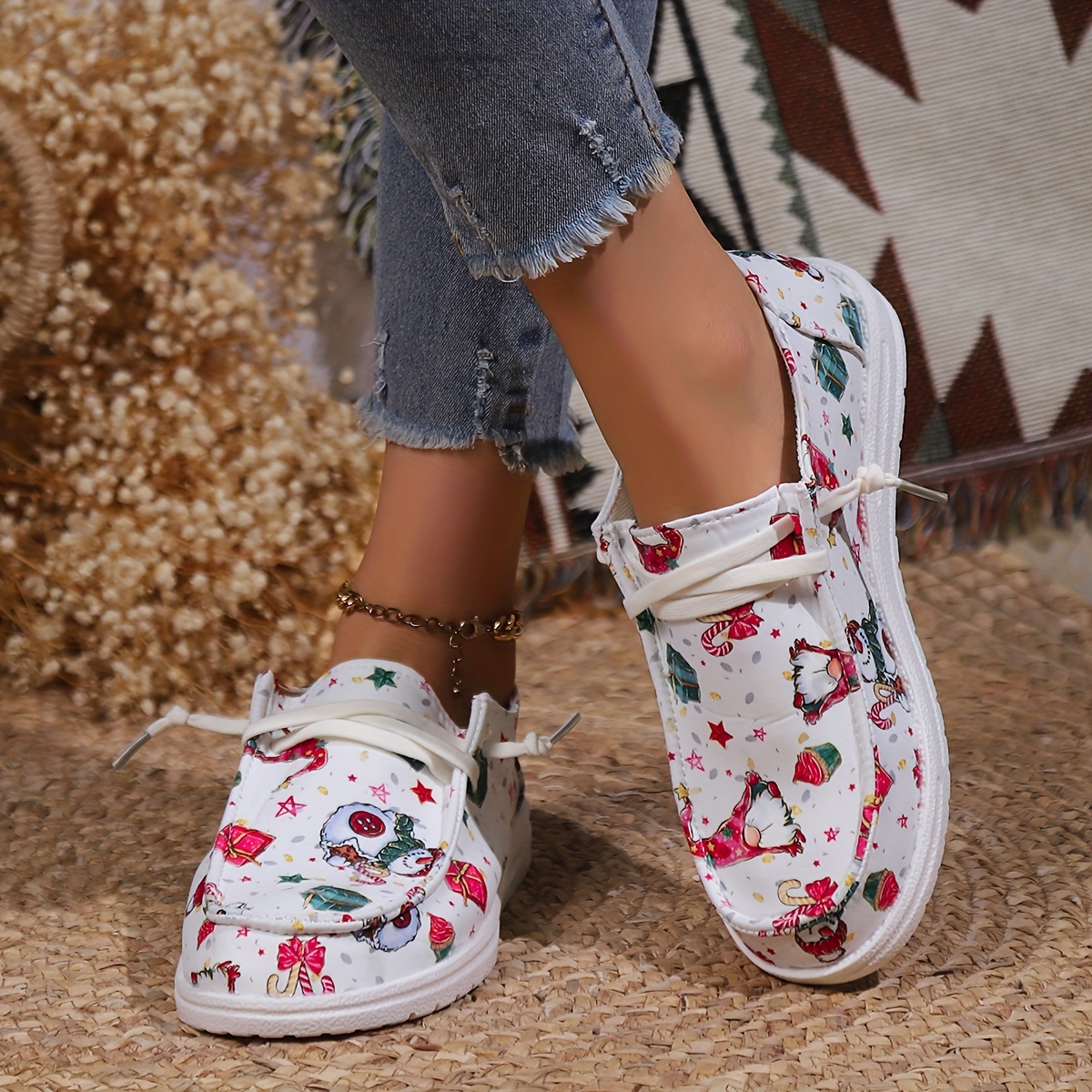 Christmas Skateboard Shoes with Snowmen Santa & Gift Patterns