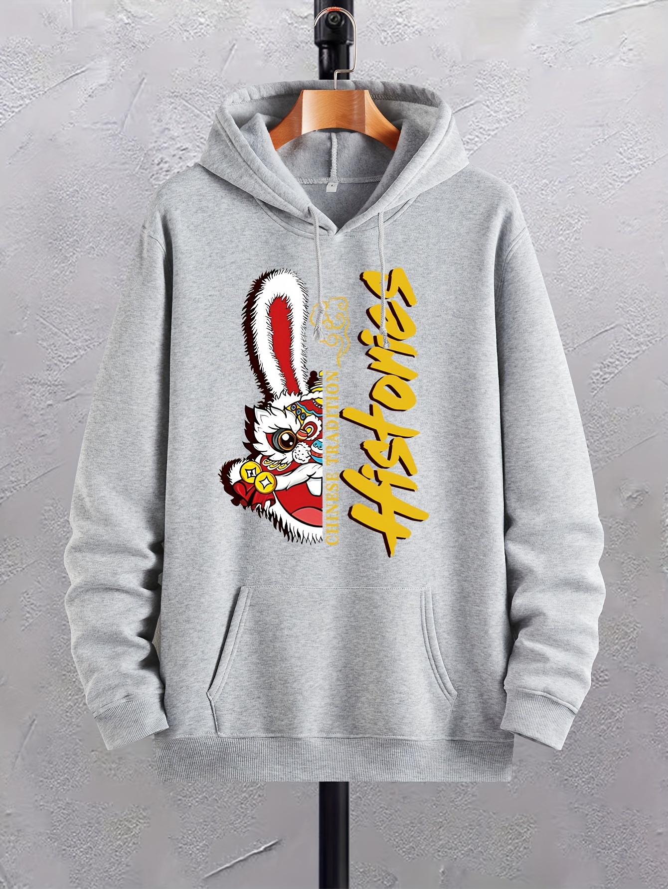rabbit print hoodie cool hoodies men men's casual graphic Temu