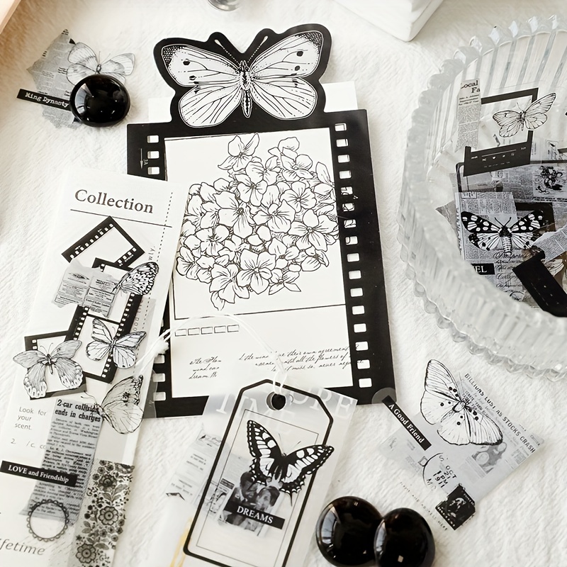 Black White Butterfly Scrapbook Paper Retro Craft Diy For - Temu
