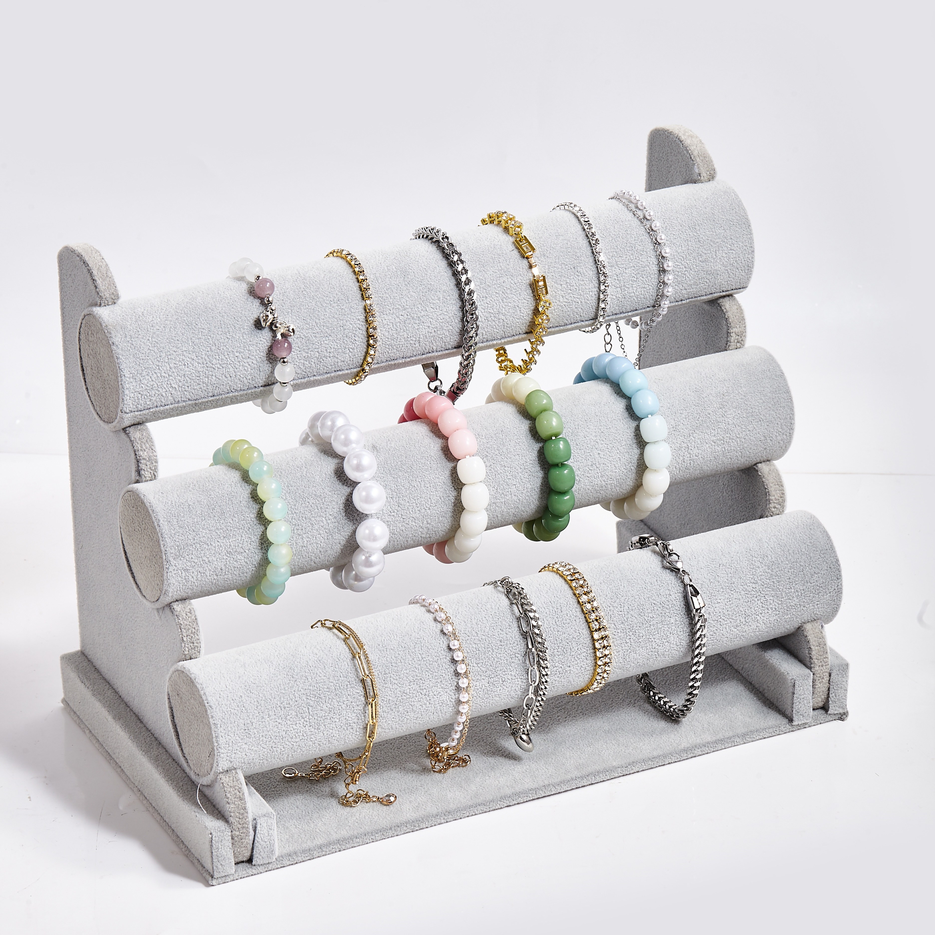 3-Tier Velvet Jewelry Stand Removable Bracelet Holder Watch Jewelry Bangle  Display Rack