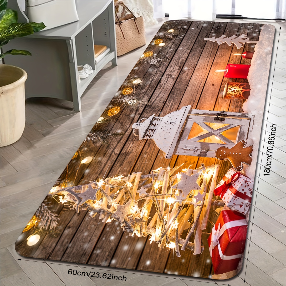 Christmas Festive Kitchen Rug Stain Resistant Waterproof - Temu Italy