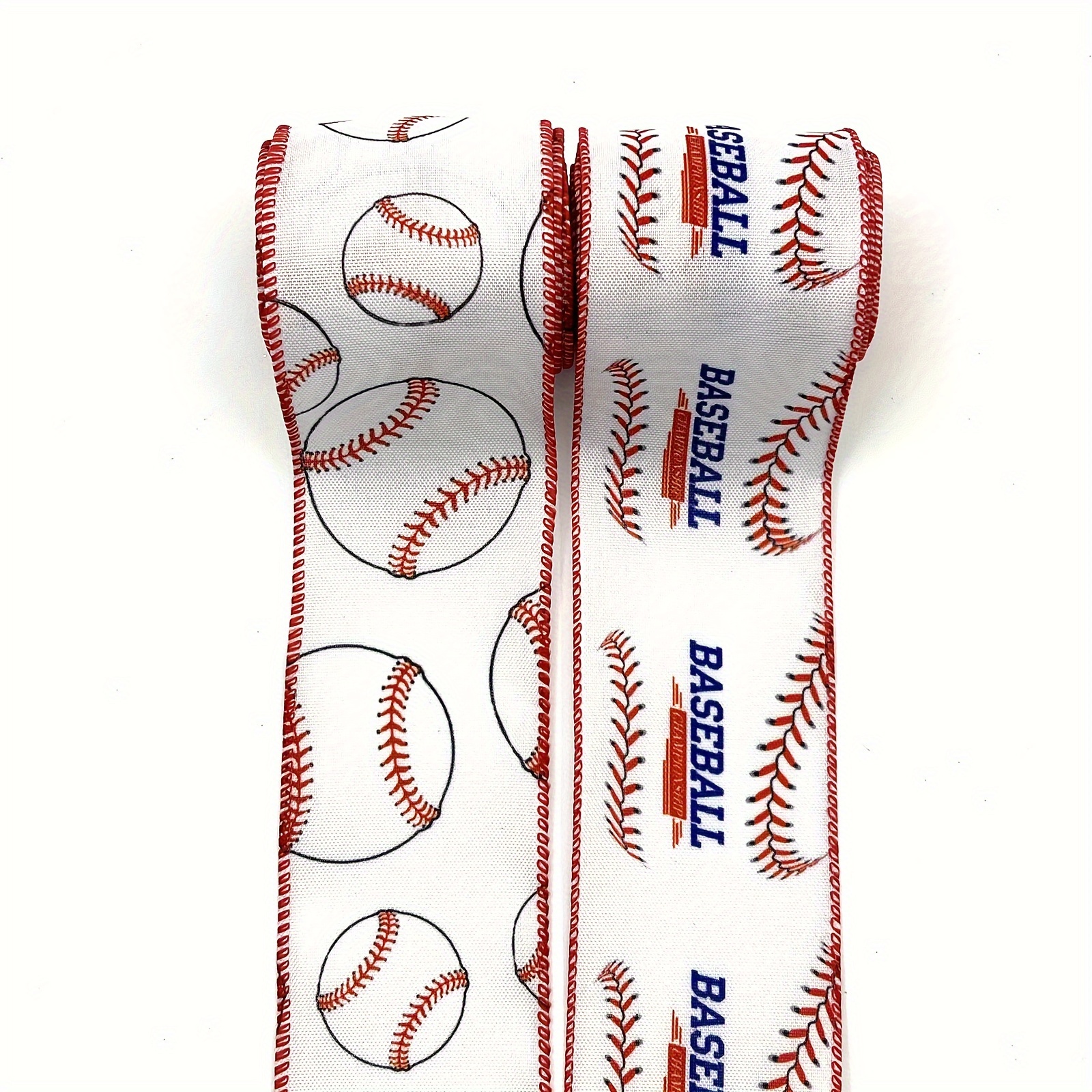 2 Rolls 20 Yards Baseball Ribbons Red White Wired Edge Fabric Ribbons 1.5  Inch Sport Stitching Satin Wired Ribbon for Present Wrapping DIY Crafts
