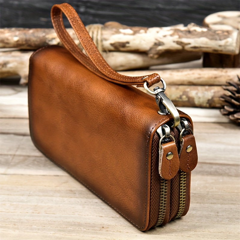Handmade Men's Clutch Wallet Brown Leather Clutch Bag 