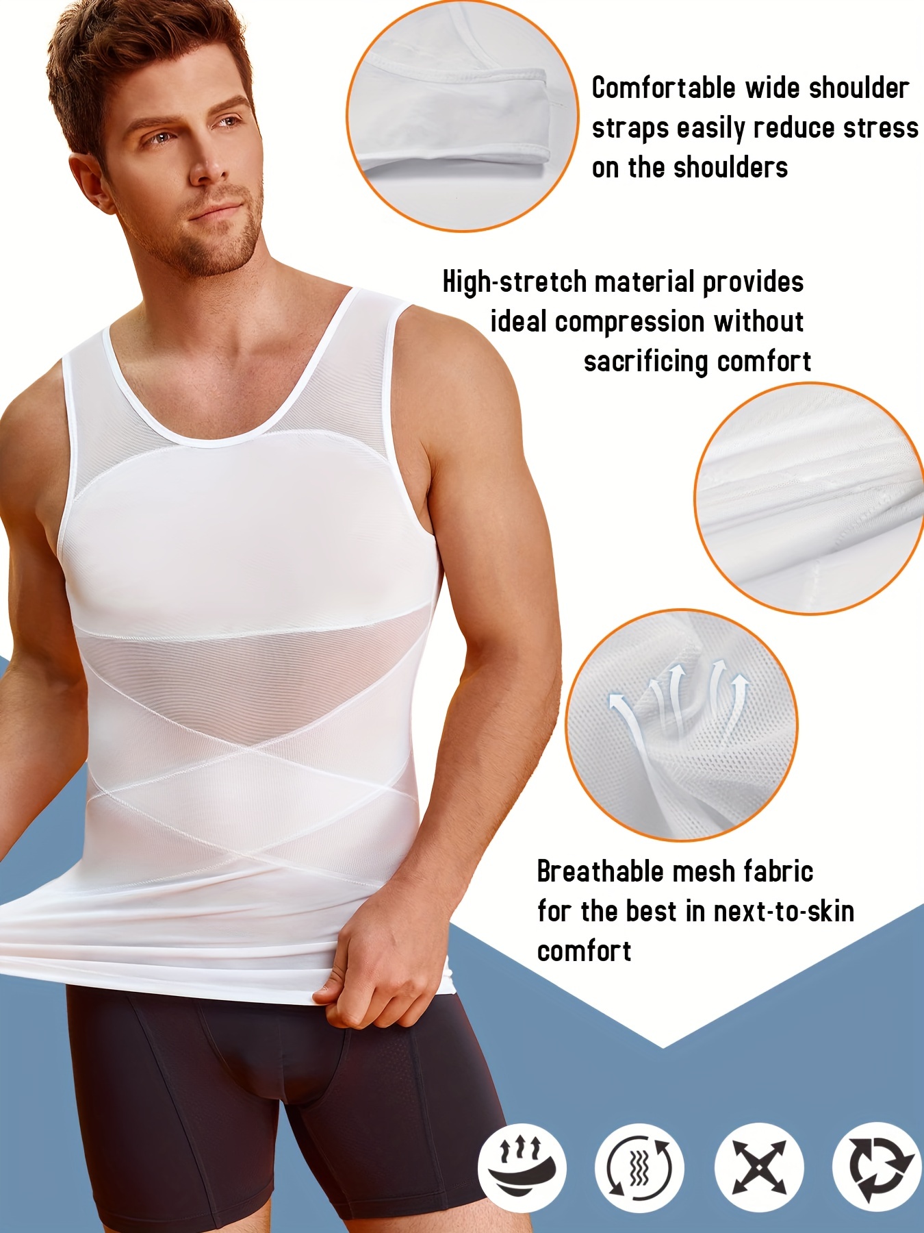 Mens Mesh Slimming Body Shaper Compression Shapewear T-Shirt with