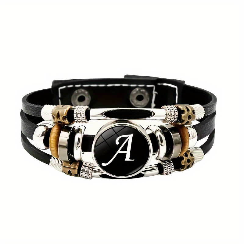 26 Letters Alphabet Bracelet Letters Men Women Fashion Black Multi-layer  Bracelet Leather Bracelet