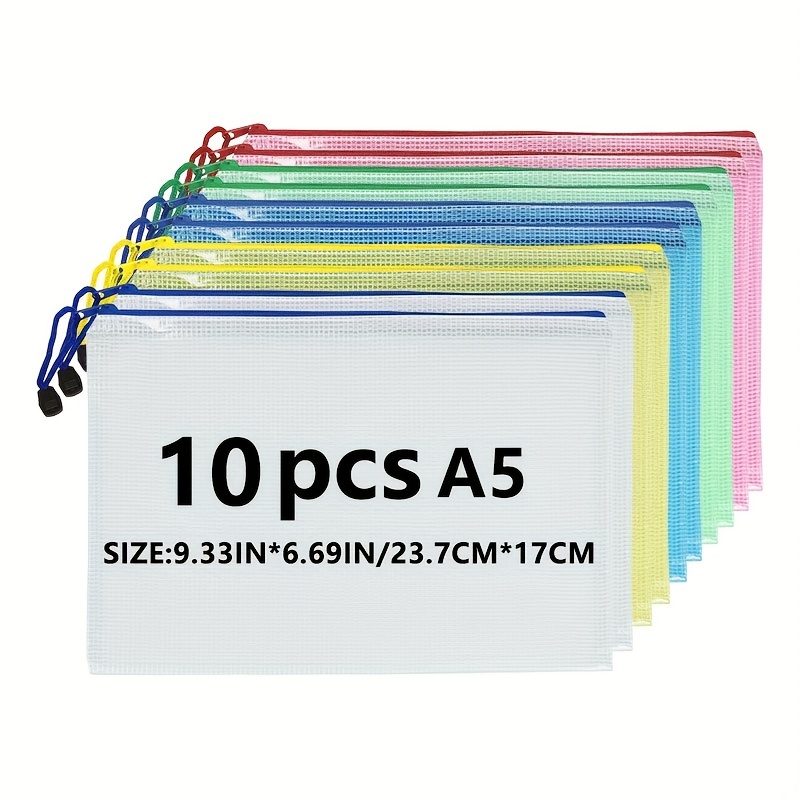  10 PCS Mesh Zipper Pouch Document Bag, Plastic Zip
