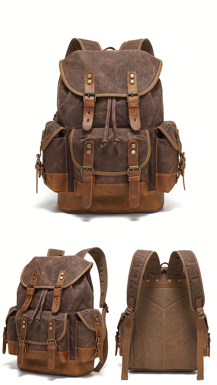 Mochila Vintage De Lona De Moda Mochila Informal De Cuero Para Hombre  Mochila Para Acampar Al Aire Libre / Senderismo / Mochilas De Viaje De  19,84 €