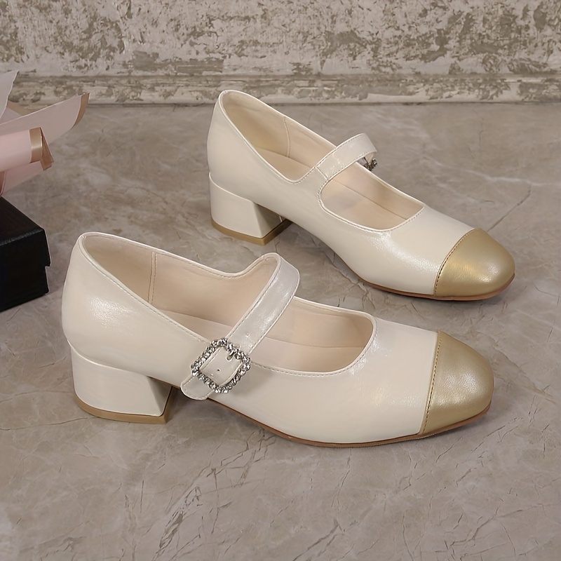 Mujeres Tacón Grueso De Color Sólido, Elegantes Zapatos De Vestir Con  Correa De Hebilla, Cómodos Zapatos De Trabajo
