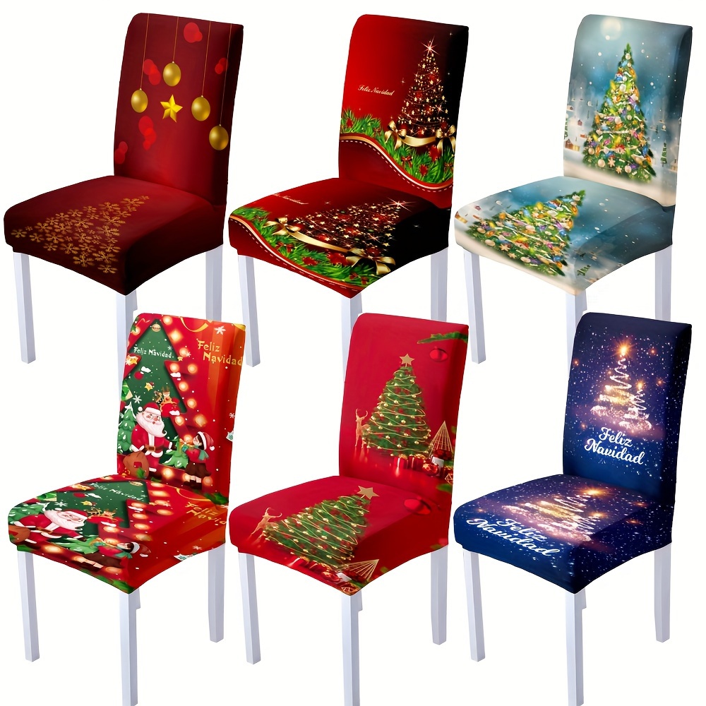

1pc Christmas Dining Chair Slipcover Milk Fiber Fabric Printed Stretch Chair Cover, For Hotel Dining Room Office Banquet House Home Decor