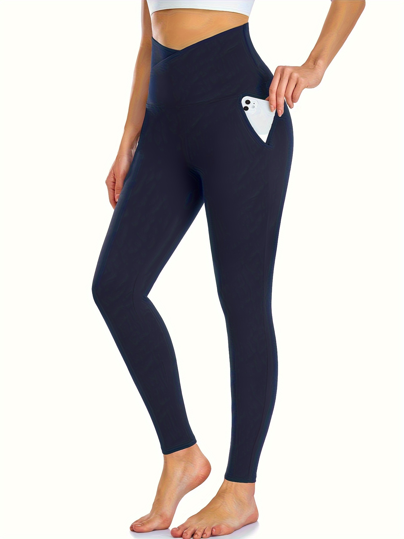Hfyihgf V Cross Waist Leggings for Women Tummy Control Soft Workout Running  High Waisted Non See-Through Yoga Pants(Blue,S)
