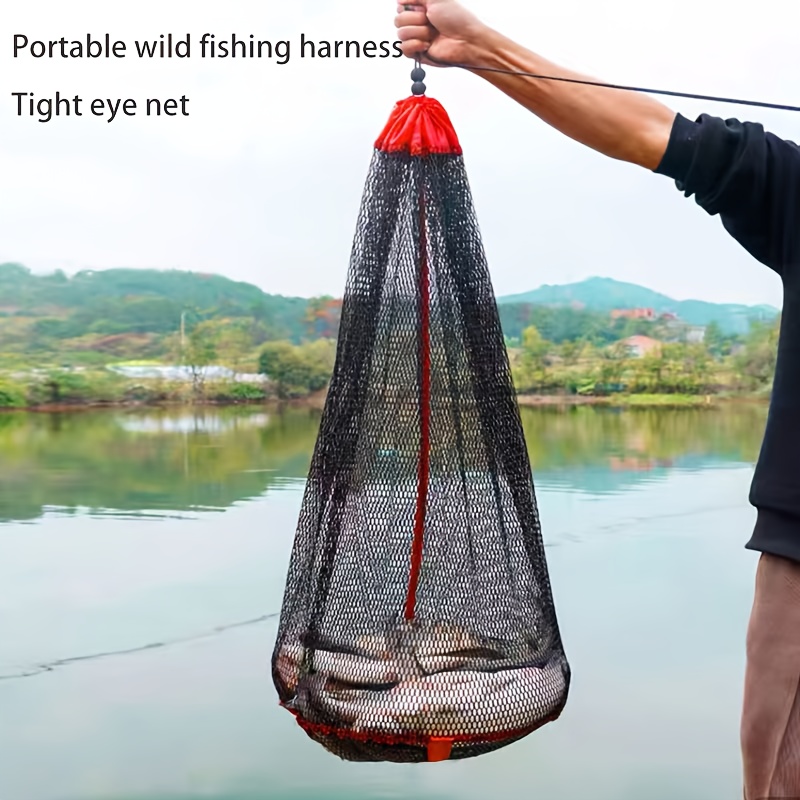 1pc Portable Fish Protection Net Bag For Wild Fishing, Oxford Cloth Edge  Drawstring Fish Mesh Guard