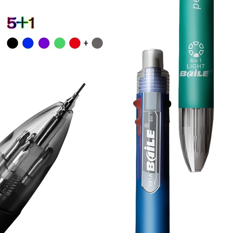  2 bolígrafos de plástico con modelos multicolor, 6 en 1,  multicolor, bolígrafo, bolígrafo, bolígrafo, lápiz, papelería escolar, etc.  : Productos de Oficina