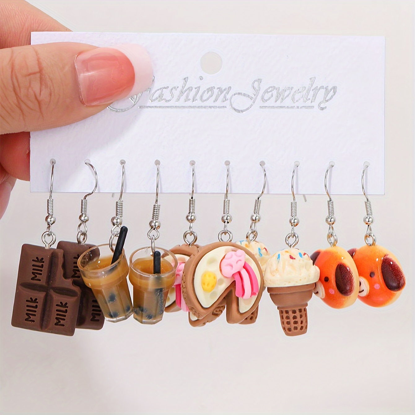 

5 Pairs/ Set Sweet Chocolate Milk Tea Cake Ice-cream Design Dangle Earrings Cute Cartoon Style Adorable Female Gift