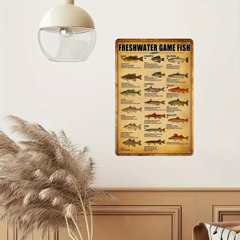 Freshwater Fish Tin Sign Vintage Fishing Wall Decor Home - Temu Australia