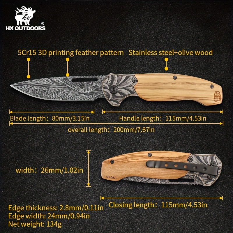 Multi-purpose Kitchen Knife Hunting Knife Feather Pattern Knife With Sheath  Stainless Steel Fruit Knives Outdoor Camping Knife Knife With Cover - Temu