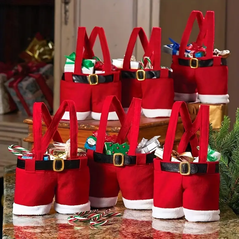 2pcs Santa Pants Christmas Treat Bags 7 5in Festive Candy Gift Bag ...