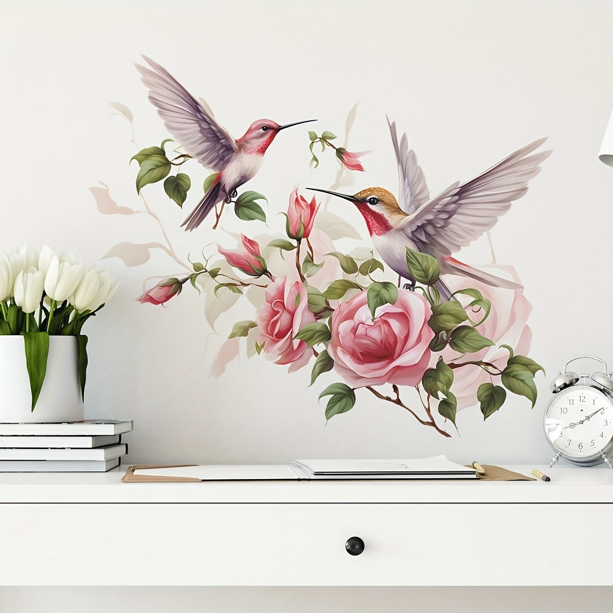 

1pc Bird Plants Wall Stickers, Flowers Leaves Hummingbird, Removable Waterproof Vinyl Stickers, Stickers For Entryway Bedside Living Room Background Wall Decor, Home Decor, 15.7*23.6in