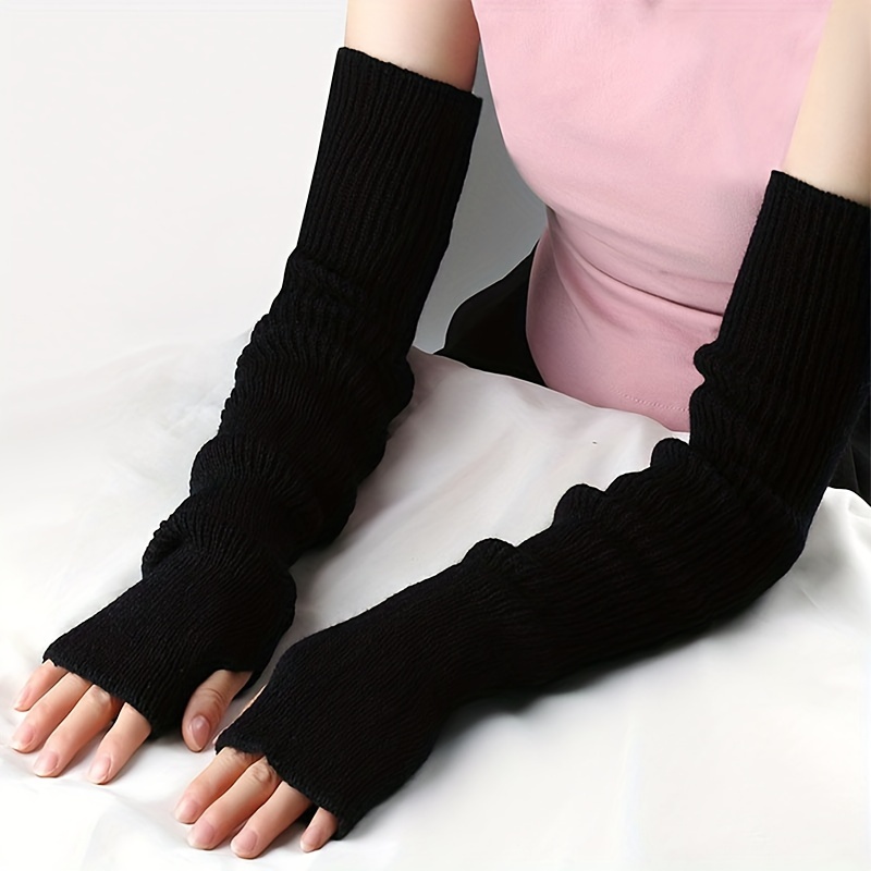 Women's Solid Color Ribbed Knitting Arm Warmer Fingerless - Temu