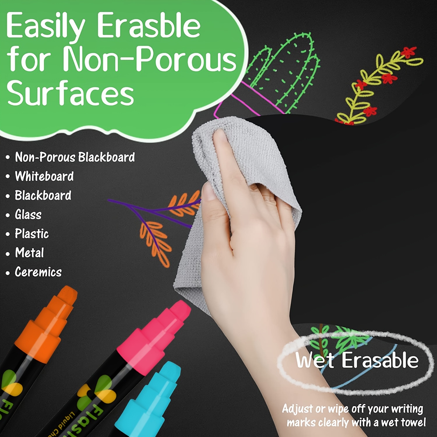 8 Colors Liquid Chalk Markers Pens Washable Wet Erase Neon Chalk