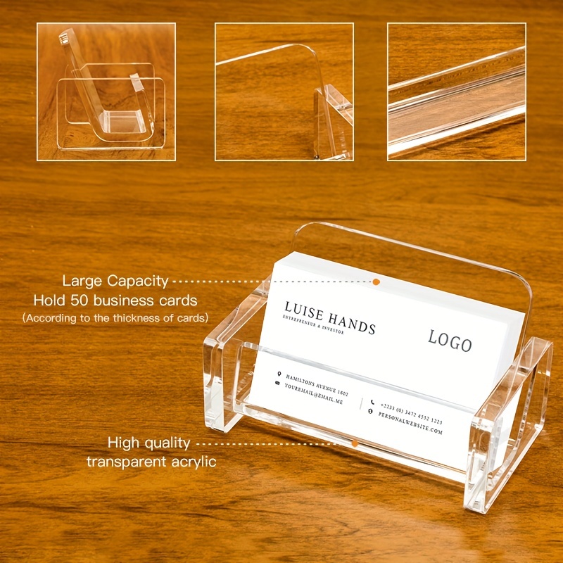 Acrylic Business Card Holder For Desk, Clear Plastic Business Cards Display  Holders Stand, Suitable For Holding 30-60 Business Cards - Temu