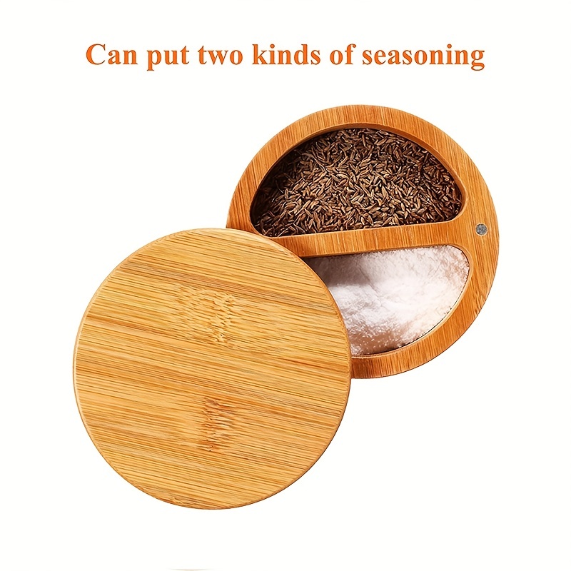 Bamboo Double Grid Round Seasoning Jar With Spoon Bamboo High Temperature  Carbonization Seasoning Box Salt Jar Kitchen Utensils Seasoning Bottle -  Temu