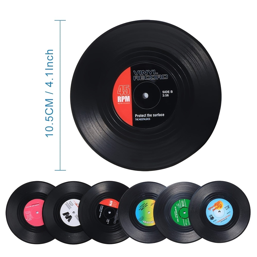Ensemble de 6 sous-verres de disque vinyle rétro colorés avec des  étiquettes amusantes