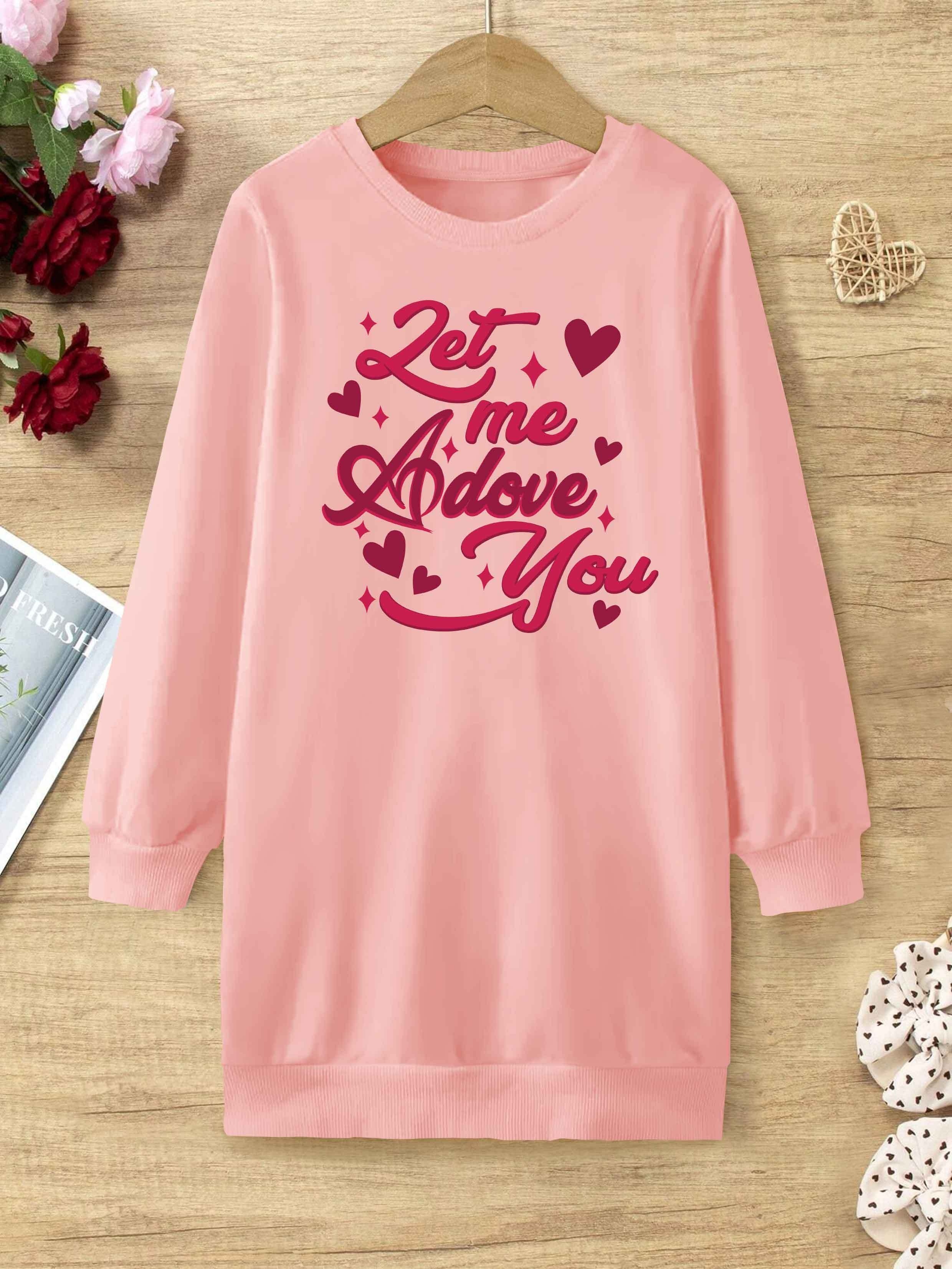 Love Print Girls Outfits Casual Crew Neck Long - Temu