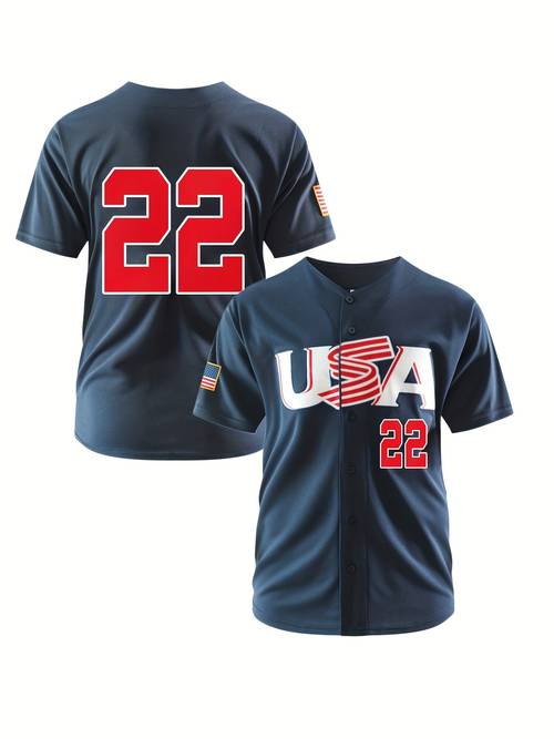 mens usa 22 baseball jersey retro classic baseball shirt breathable embroidery button up short sleeve sports uniform for training competition