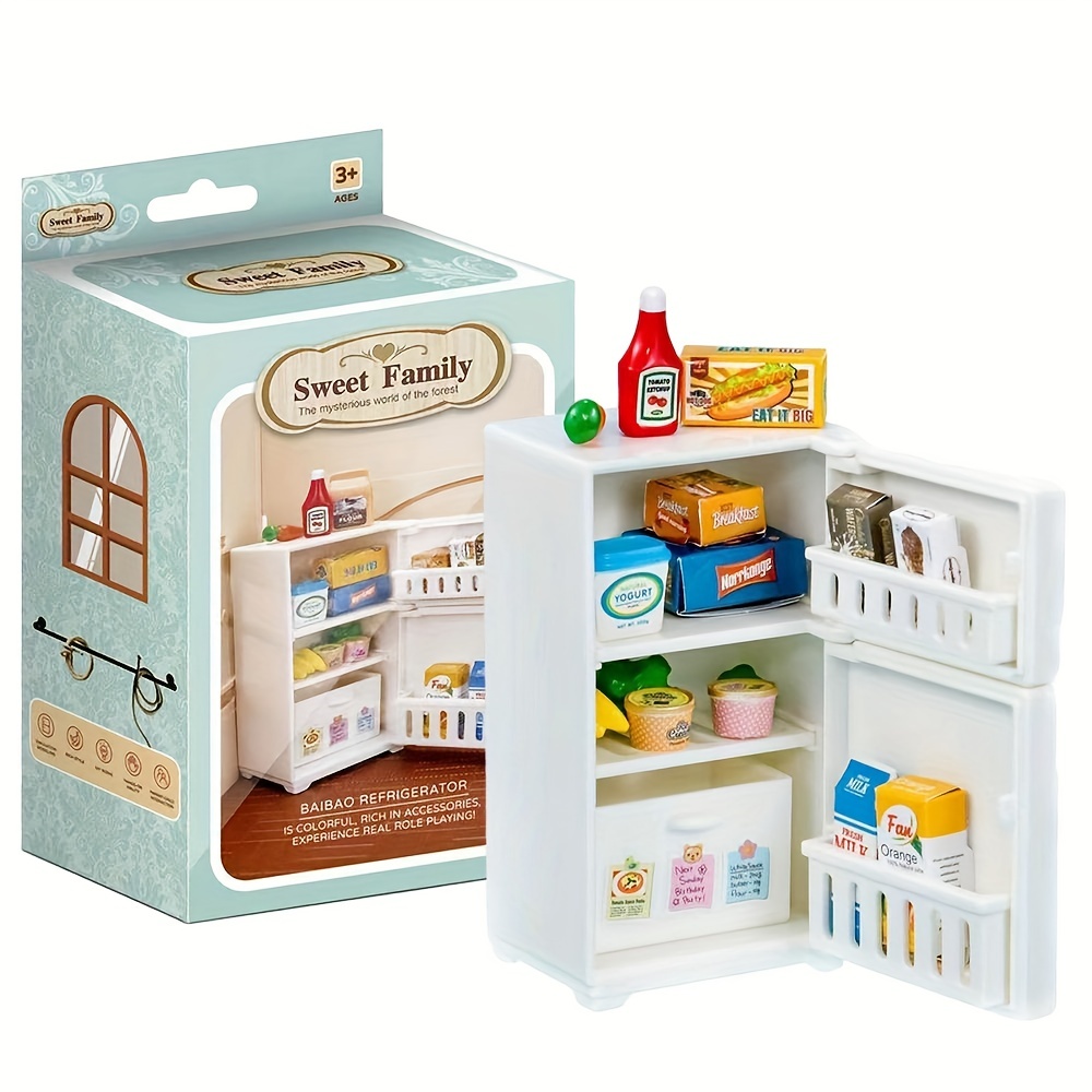  Dollhouse Refrigerator Mini Fridge Toy with Mini Food
