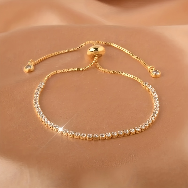 

Adjustable Tennis Bracelet Inlaid Shiny Cubic Zircon Sparkly Hand Jewelry For Women