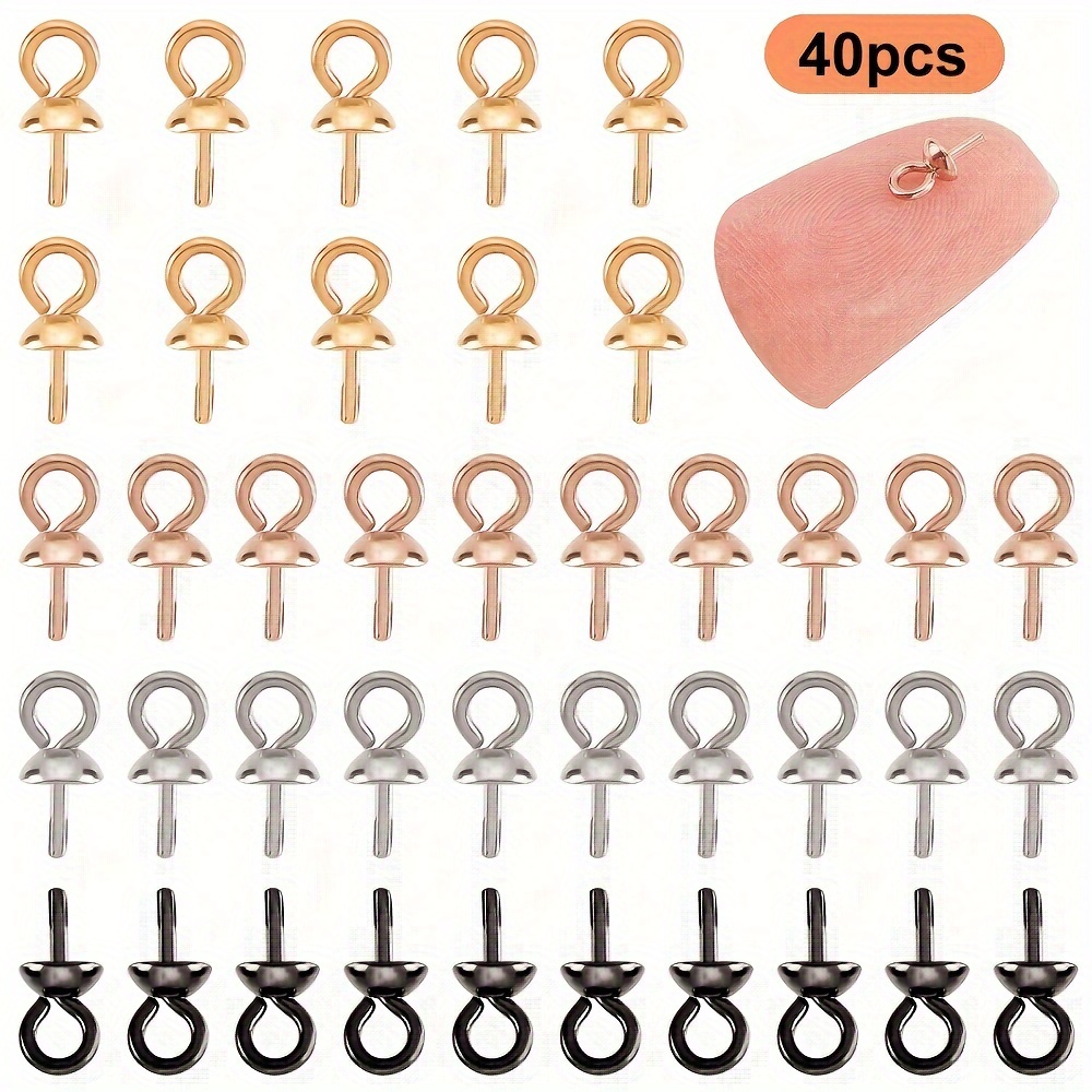 30PCS Stainless Steel End Caps Peg Bails Eyepins for Jewelry