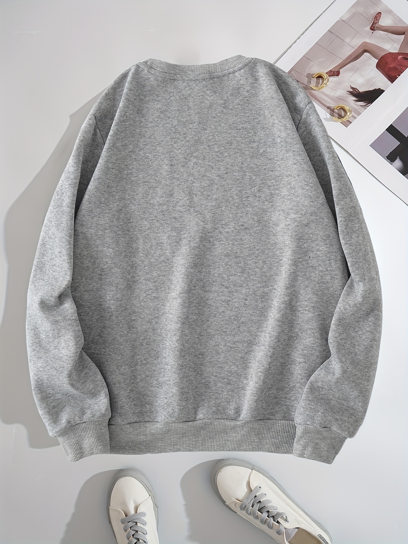 Niuer Ladies Casual Long Sleeve Tops Women Warm Jumpers Plush Sport Solid  Color Cozy Pullover Gray L 