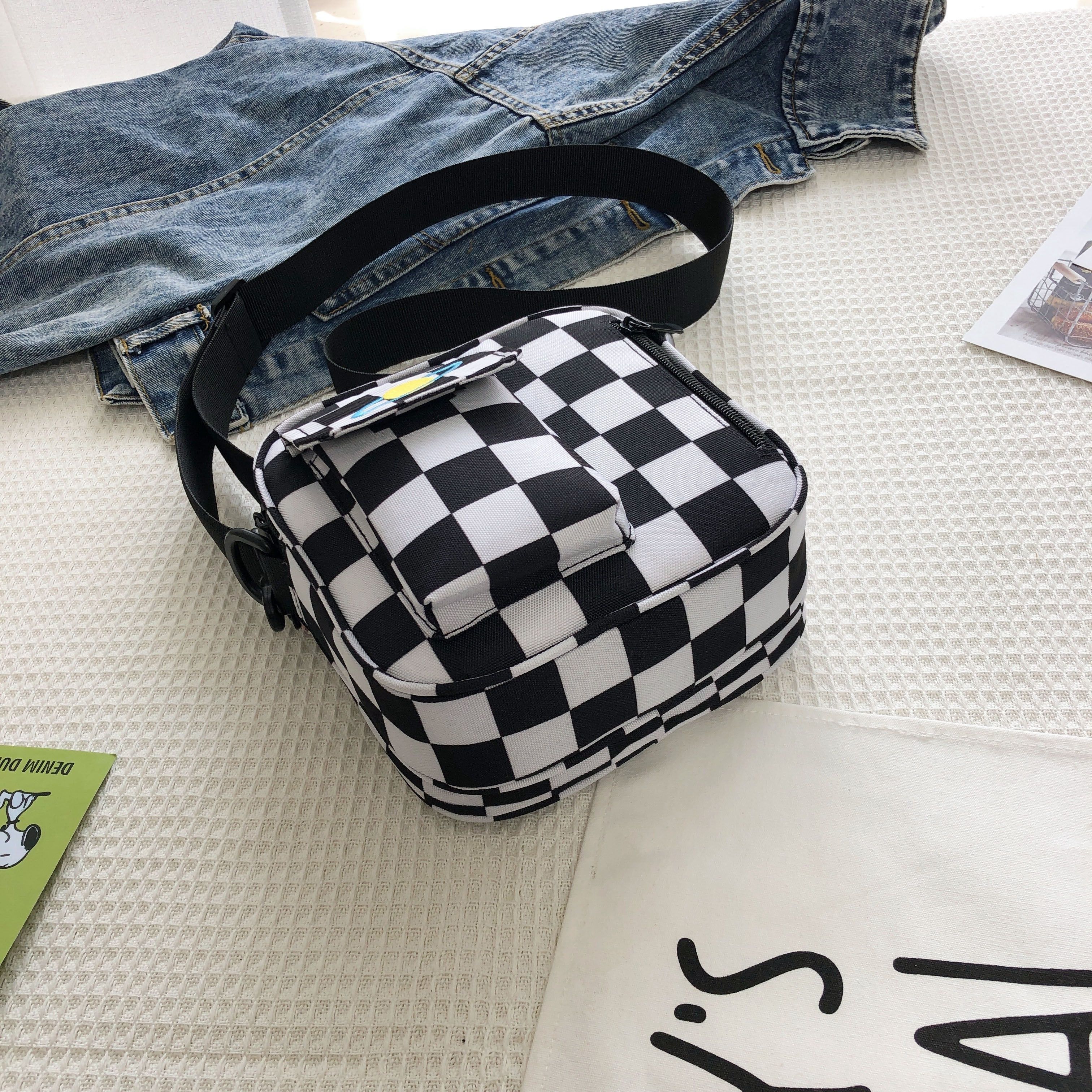 Mini Checkerboard Denim Crossbody Bag