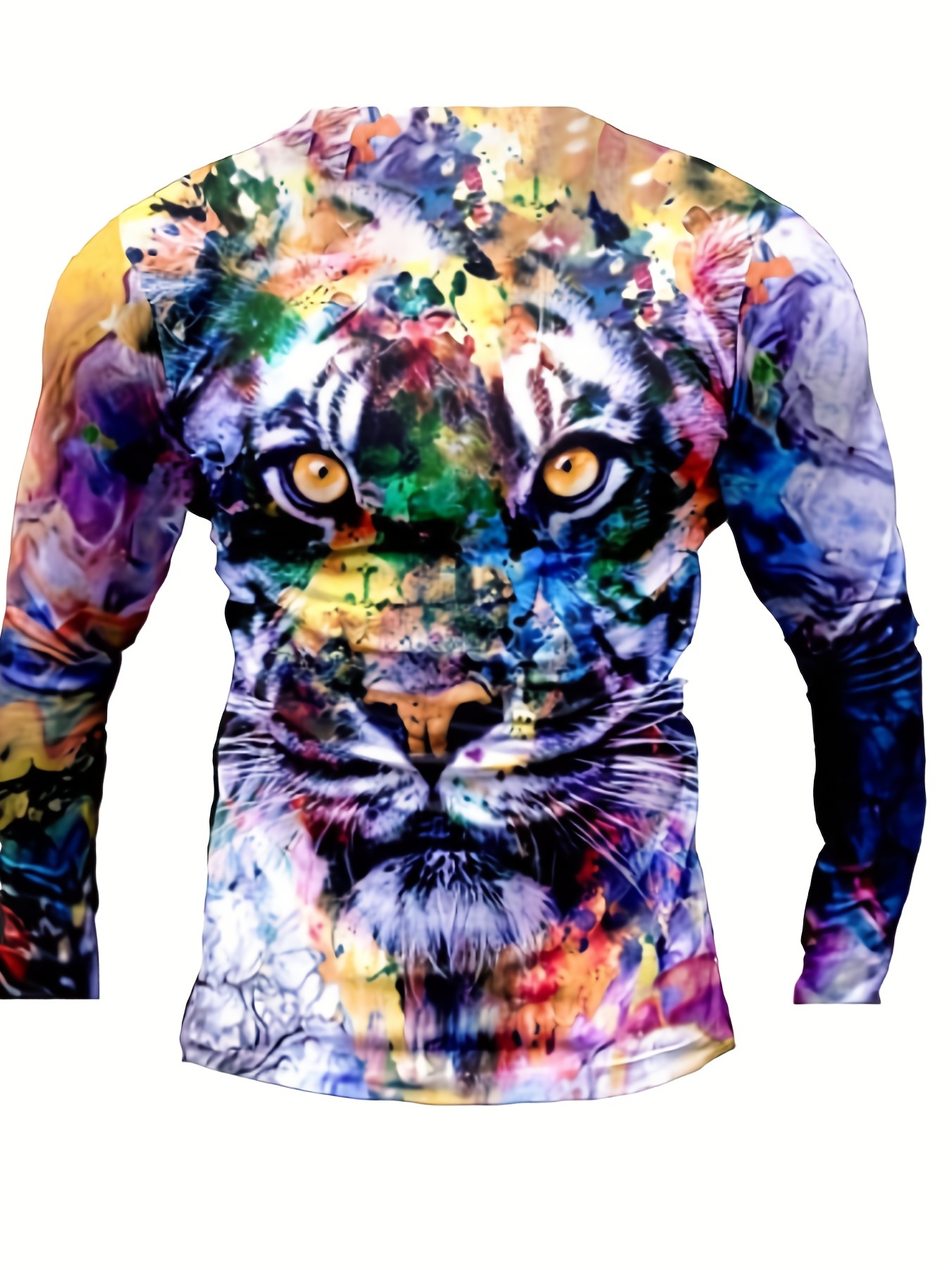 3d Tiger Pattern Print Mens Graphic Design Crew Neck Long Sleeve