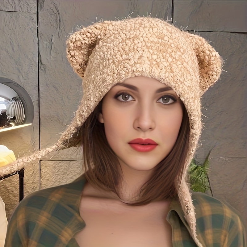 Bear Beret 2 In 1: Cartoon Thickened Warm Winter Hat With Bear