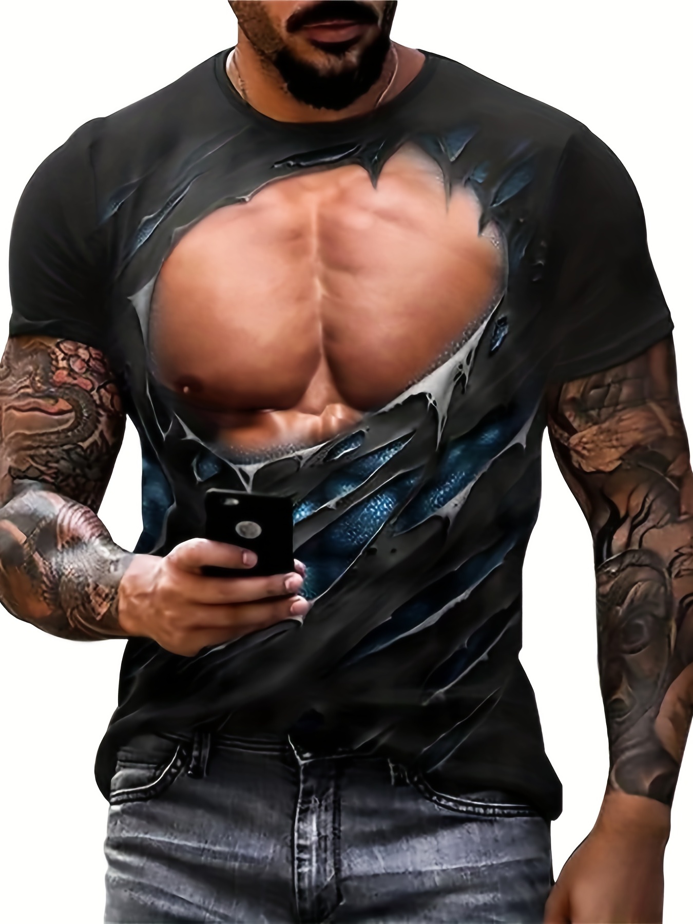 Men Muscle Shirt Funny,Men's Fake Muscle Short Sleeve T-Shirt 3D Printing  Casual Top Novelty Pattern Shirt T-Shirt