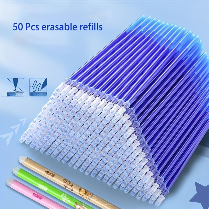 

50 Pcs/lot Erasable Gel Pen Refills: 0.5mm Blue Ink, Washable Handle, Perfect For School & Office Writing Supplies!