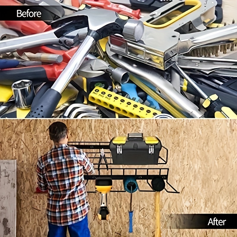 Organizador de herramientas eléctricas, organizador de herramientas de  garaje mejorado y almacenamiento con placa de acero inoxidable, soporte de