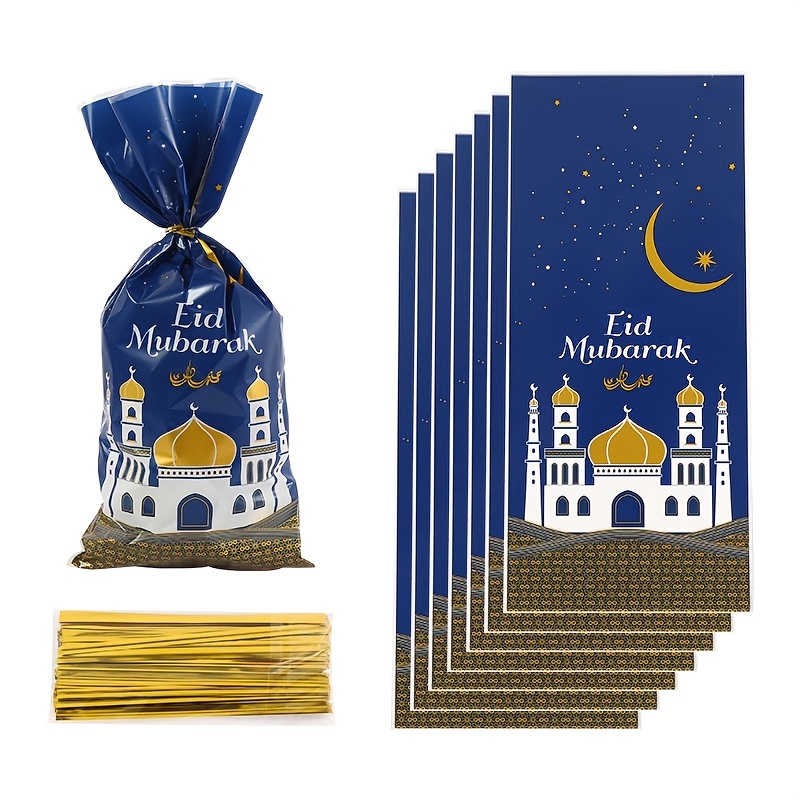 25pcs 50pcs eid mubarak gift bags plastic opp candy cookie bags for ramadan kareem islamic muslim party supplies holiday accessory birthday party decor