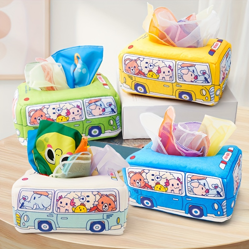 Jouet de boîte de mouchoirs pour bébé avec 3 papiers froissés et 8 foulards  colorés Boîte de tissus magique Développement sensoriel Boîte de tissu à  contraste élevé Jouet
