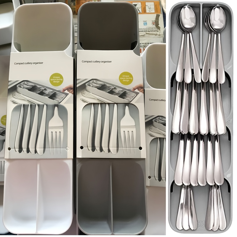 Bandeja extensible para utensilios de cocina, caja de almacenamiento de  cubiertos, soporte para cuchillos, bandeja de plástico, tenedor, cuchara,  divisor, cajón, organizador de vajilla - AliExpress