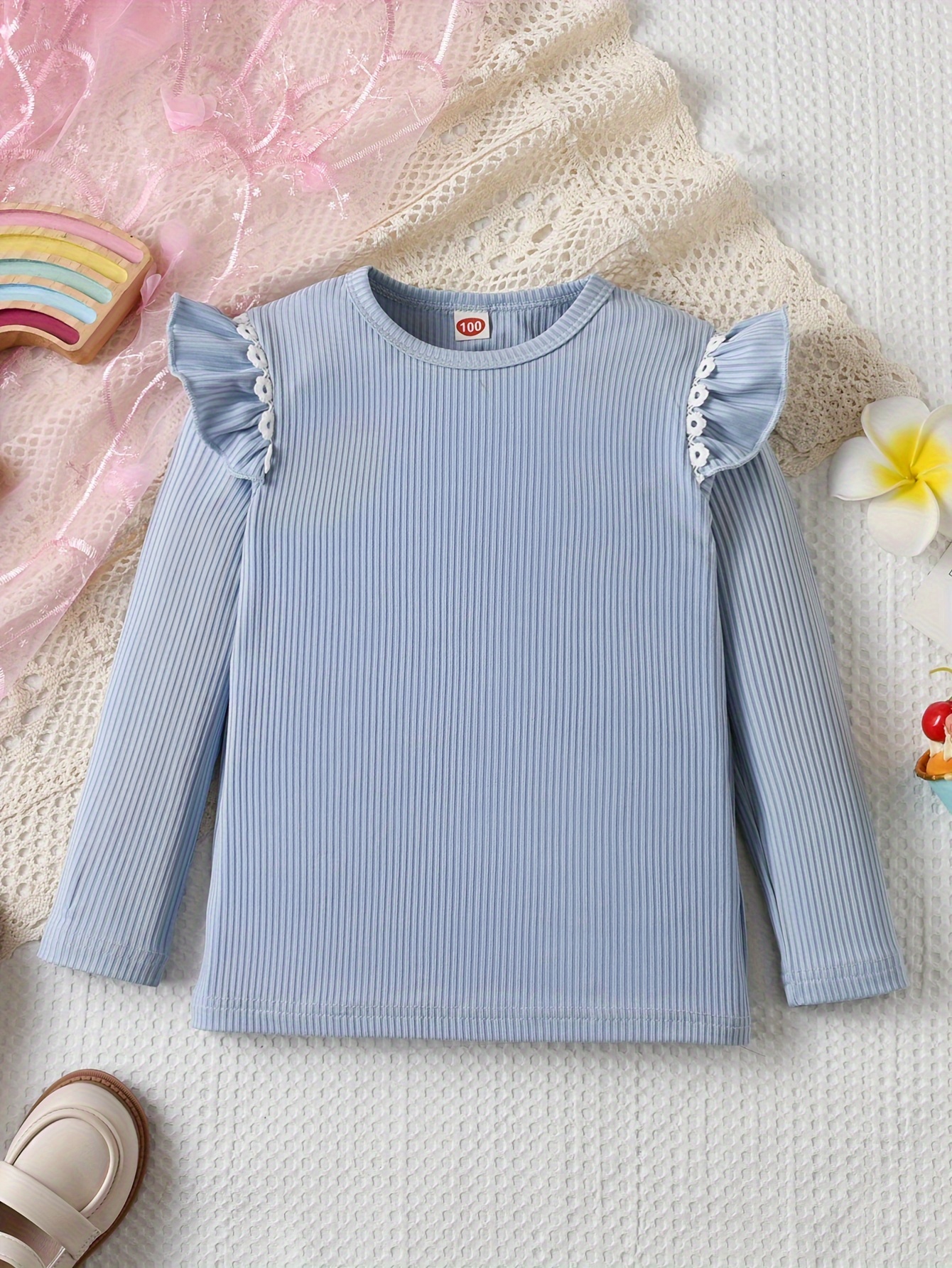 Girls long sleeve ruffle layering tee