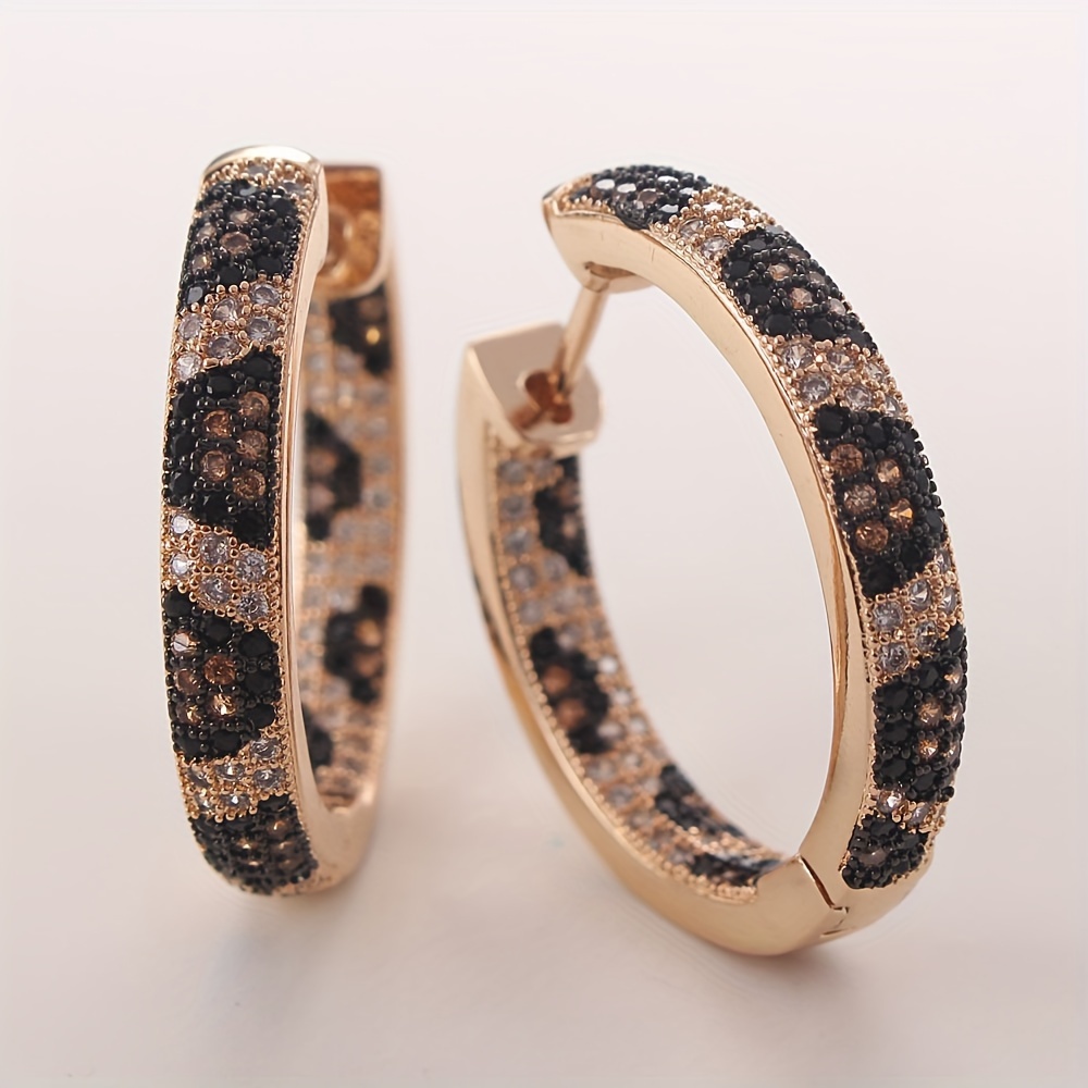 TEMU 1 Pair Of Fashionable Light Leopard Print Earrings With Exquisite 3a Cubic Zirconiaia Inlaid Circular Earrings, Suitable For Daily Wear As