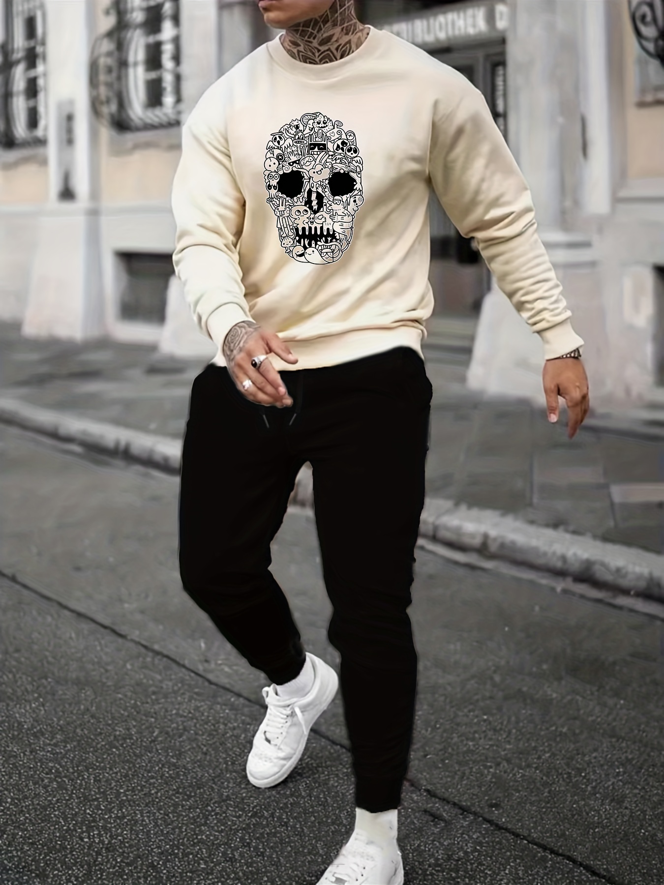 Sweatshirt Pants Two piece Set Skull Pattern Print Men s Temu