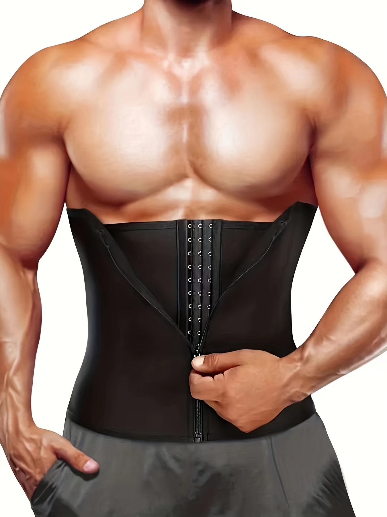 Men's Zipper Tunic Sweat Belt Fat Burning Tummy Control Body - Temu