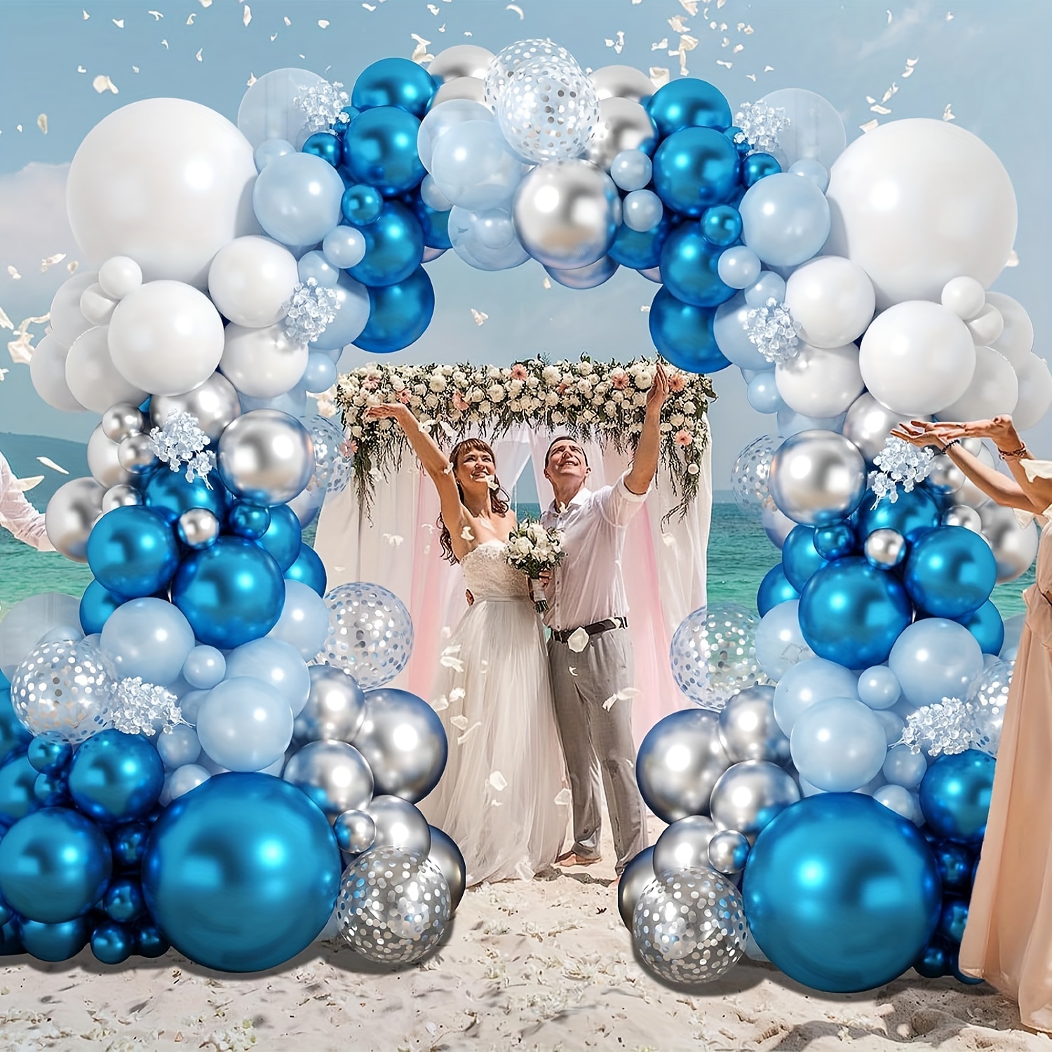 Balloons Blue Silver Metal Garland Arch Kit Wedding Birthday Balloons  Decoration