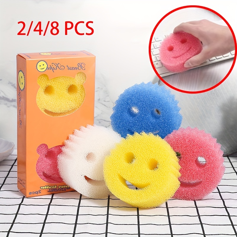 4 Pack Smiley Magic Cleaning Smiley Sponge Wipe Honeycomb Sponge Home  Kitchen Cleaning Dishwashing Cotton